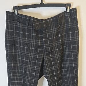 Zara Man Gray Plaid Trousers with Burgundy Trim